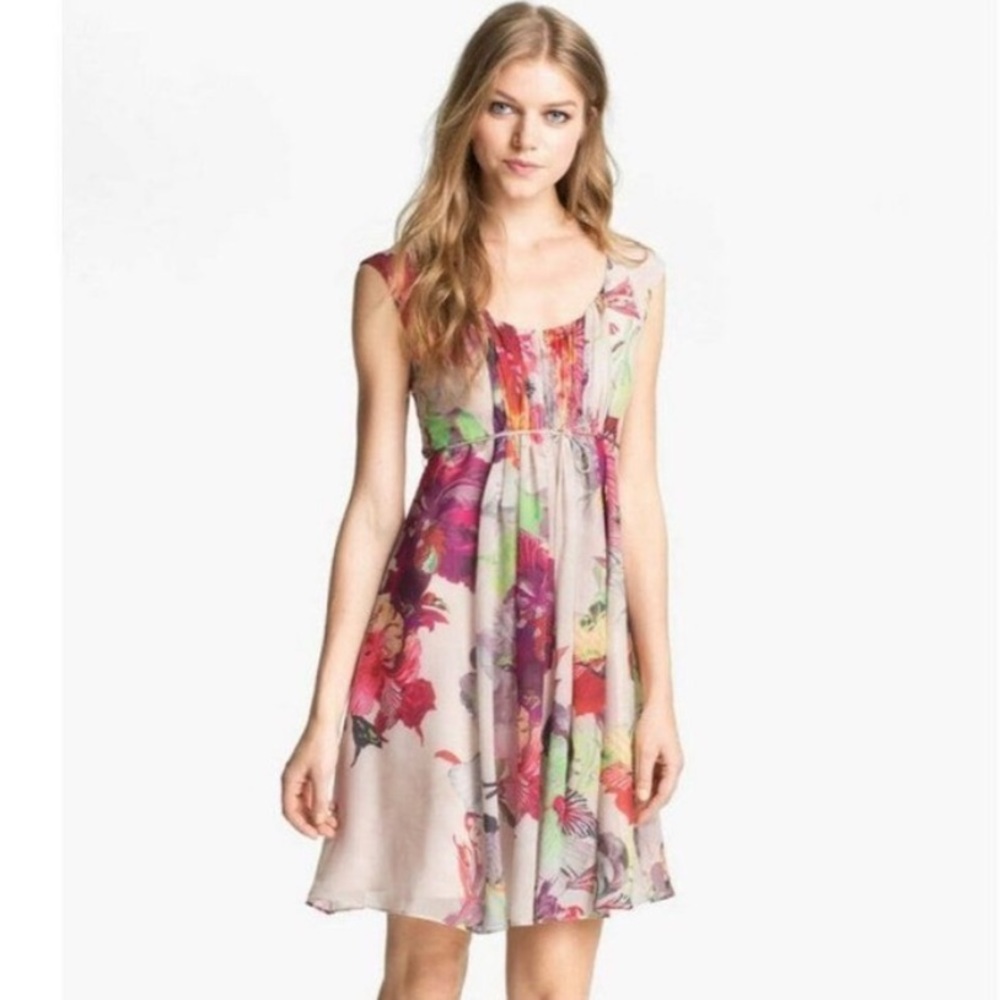 Ted Baker London Amaran Treasured Orchid Sleeveless Floral Chiffon Dress Size 2